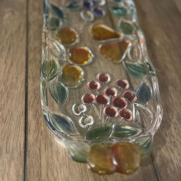 Elegant Glass Art garden harvest fruit and cheese glass serving tray - Picture 2 of 6